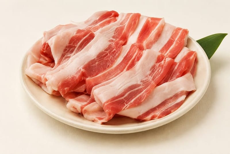 皿に盛りつけたアグー豚のバラ肉