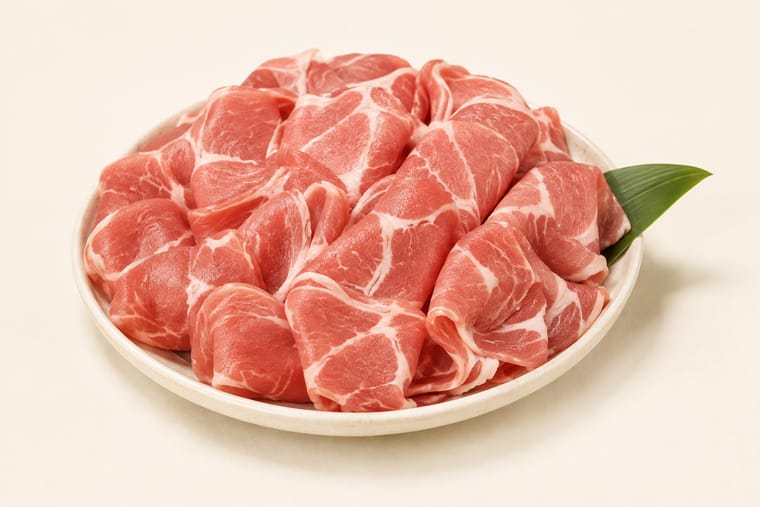 皿に盛りつけたアグー豚の赤身肉