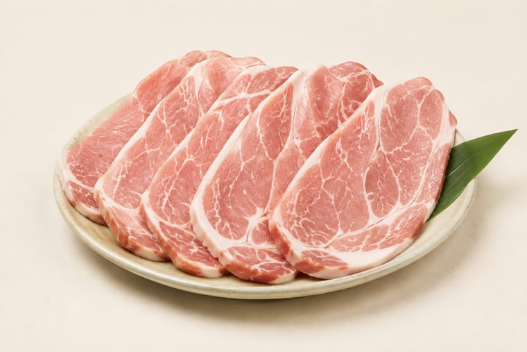 皿に盛りつけたアグー豚のロース肉